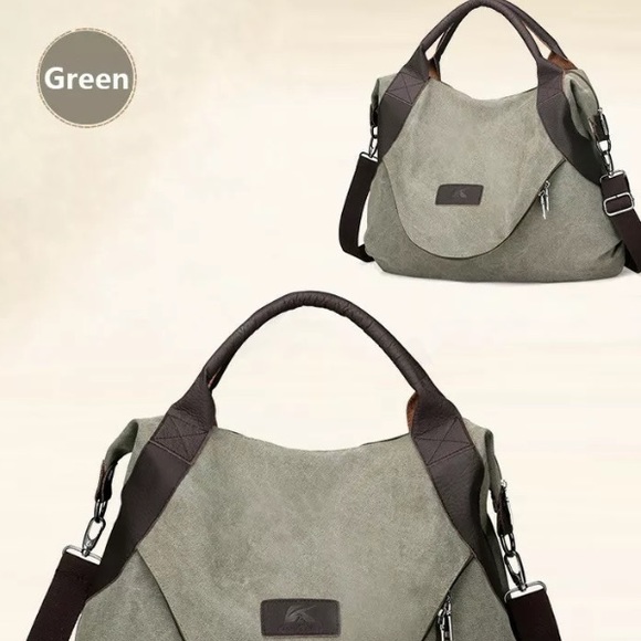 NWT Green canvas tote messenger bag - Picture 2 of 6